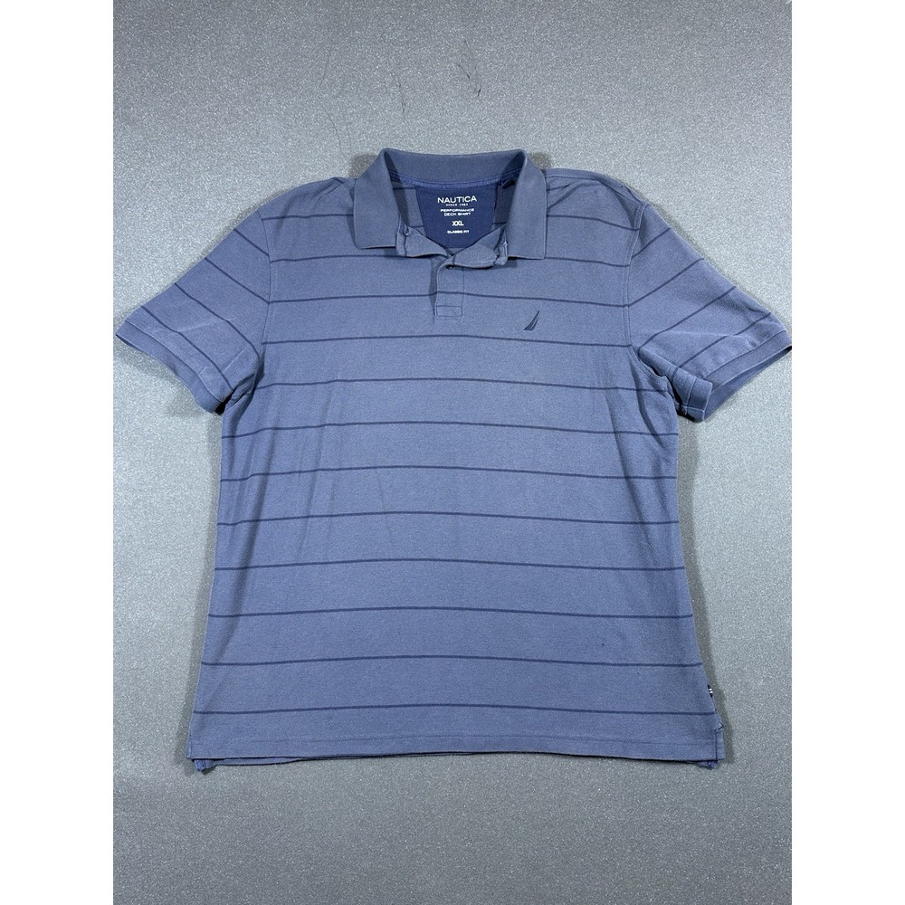 Men's Nautica Performance Deck Classic Fit Grey Striped Polo XXL